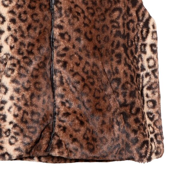Cejon Leopard Print Faux Fur Vest L Womens Full Zipper Soft Pockets High Neck - Picture 3 of 5